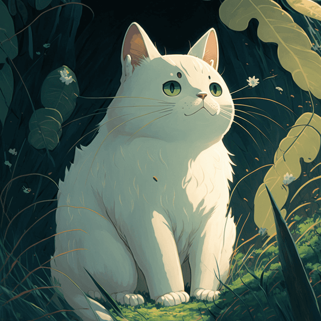 white fluffy cat studio ghibli art