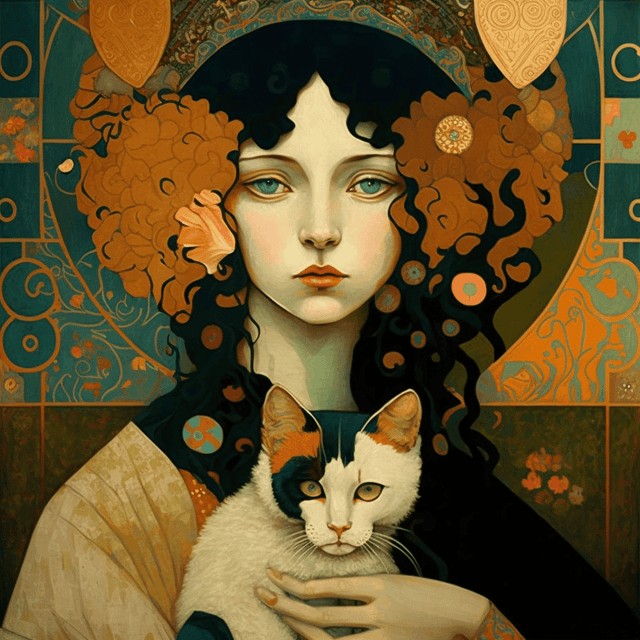 Cat, woman, icon, painting, klimt