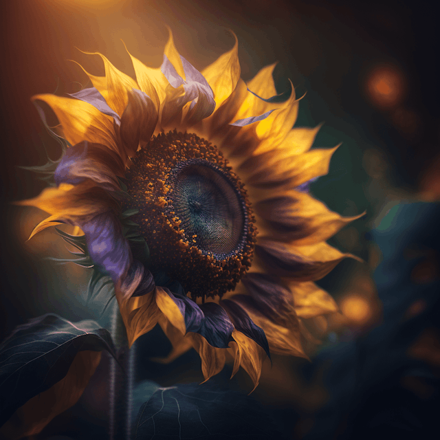 A sunflower with suns instead of flowers, vibrant colors, radiant energy, surreal concept, whimsical nature, Nikon D850, 50mm f/1.4 lens, midday sun, dreamy composition, Fujifilm Velvia 50 film.