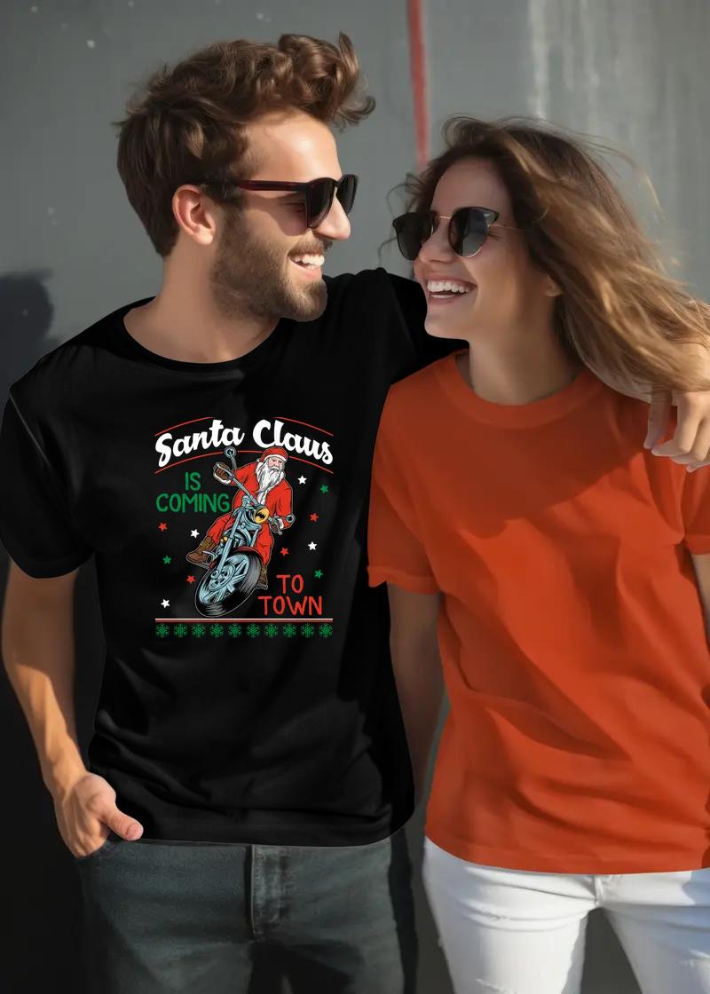 Santa Claus Coming to Town Christmas T Shirt for Men