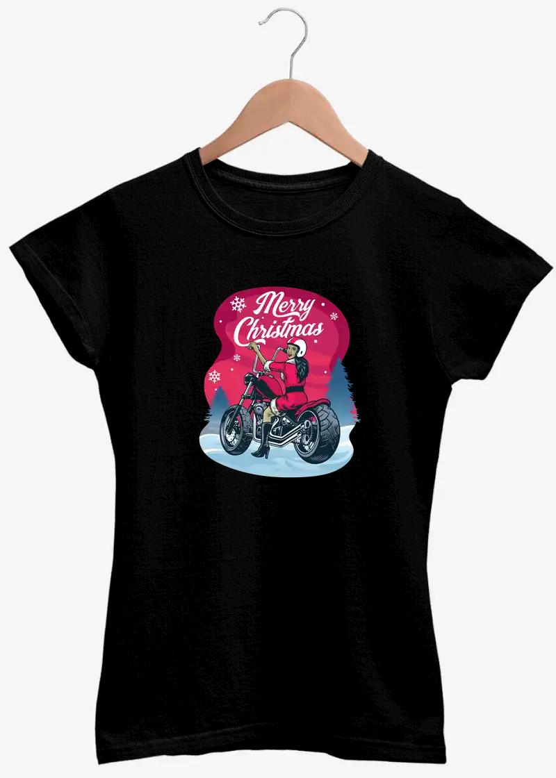 Girl on a Motorcycle Christmas T Shirt for Women