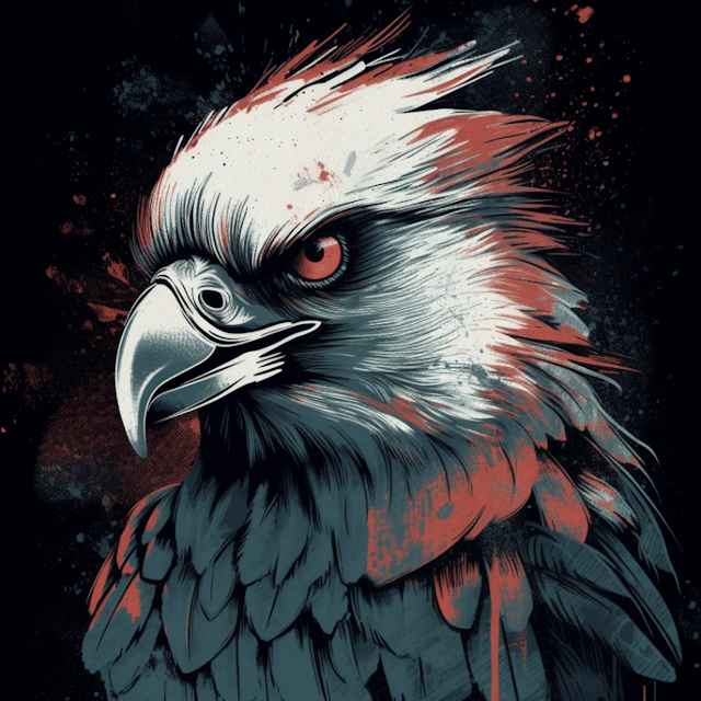 cool Philippine eagle tshirt design, risograph, urban style, grungy distressed texture, vector, dark background, 8k