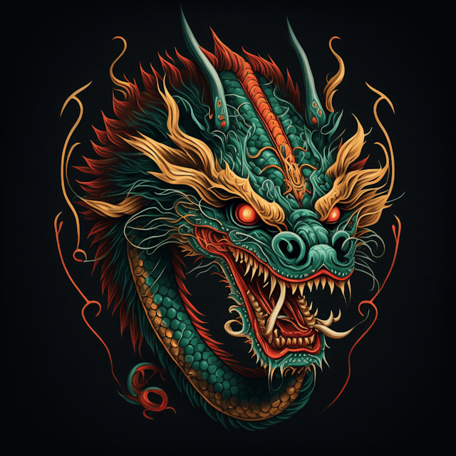 asian chinese dragon colored vector illustration, pixar for t-shirt design