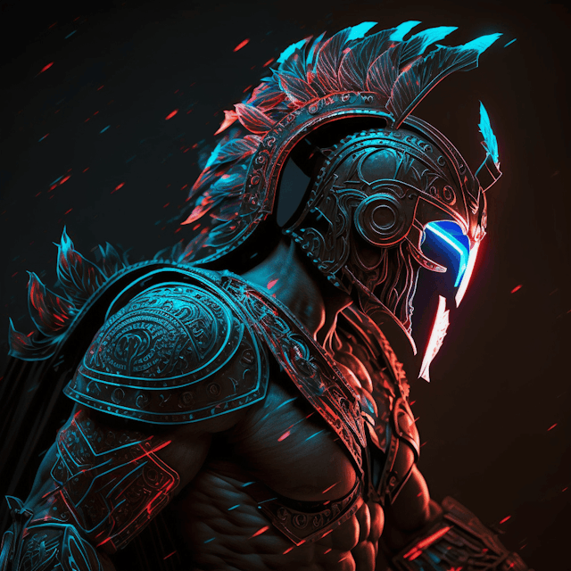 a spartan warrior in the neon light
