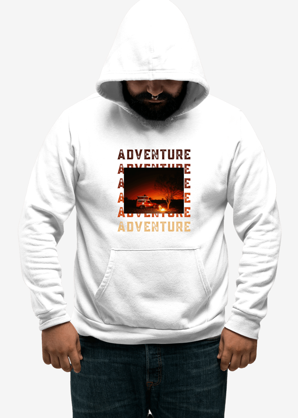 Men Adventure Print Hoodie for Your Next Journey