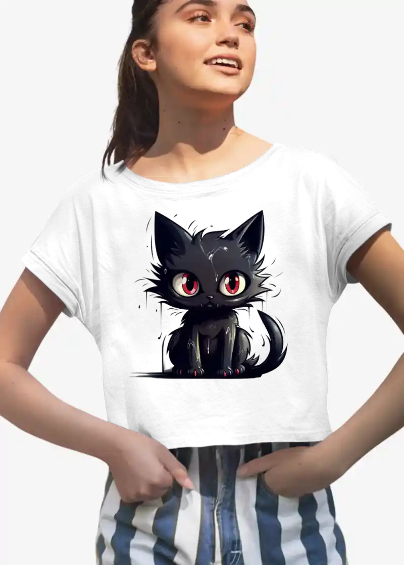 Demon Cat Crop T-Shirt for Women