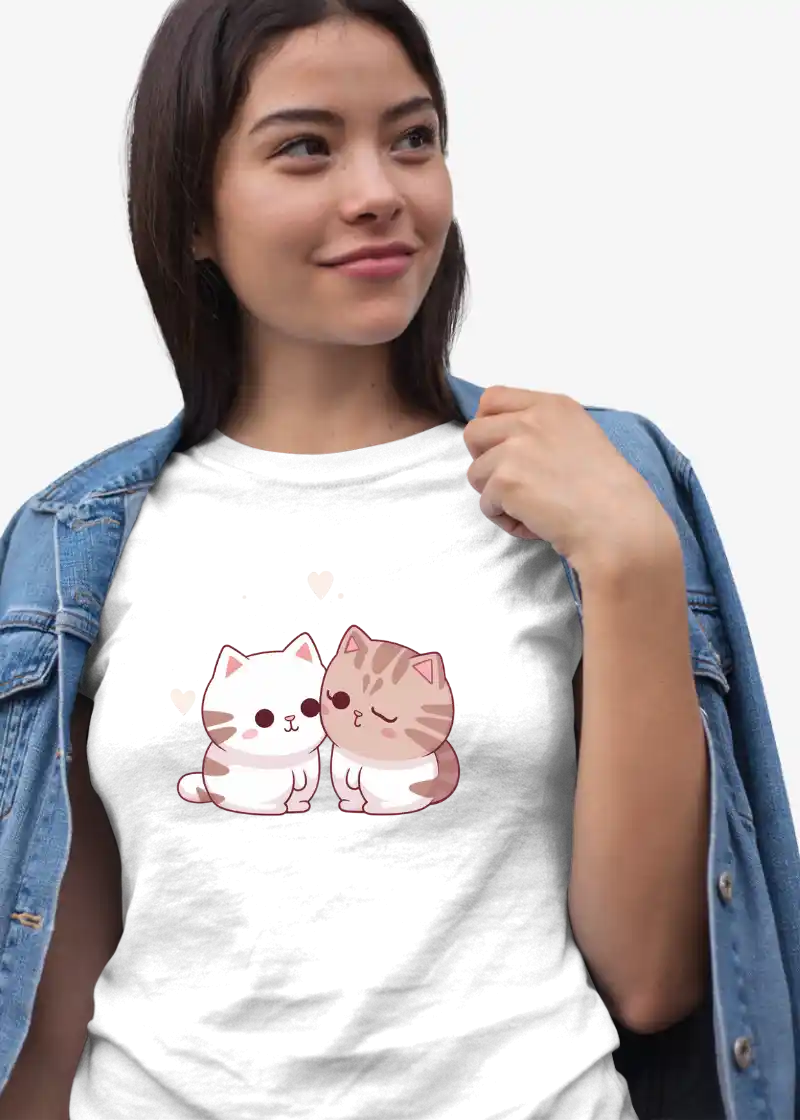 Cute Cat Printed Graphic T-Shirt for Women